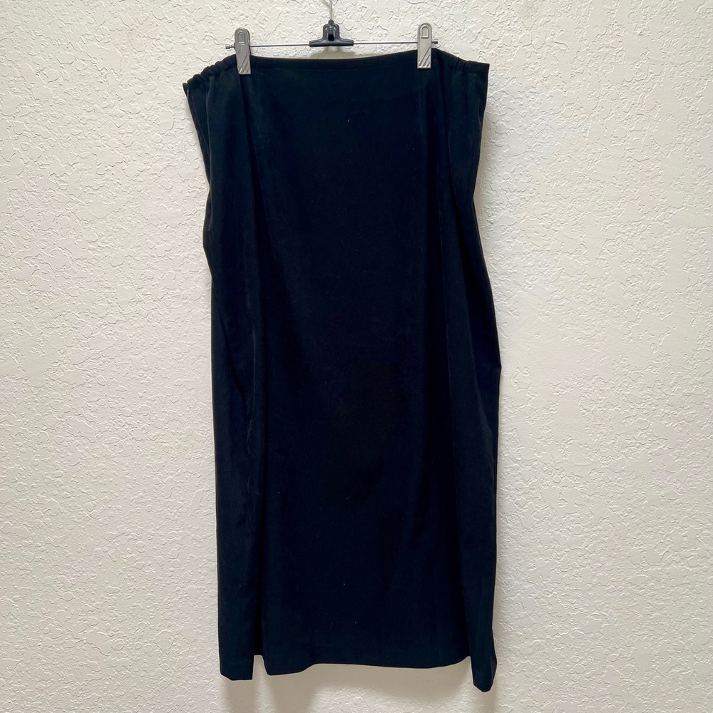 Coldwater Creek 1X Black Stretch Midi Skirt Side Slit Elastic Waist Faux Suede - Picture 6 of 8